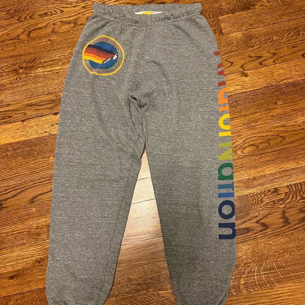 Aviator Nation Gray Sweatpants with Rainbow Logo